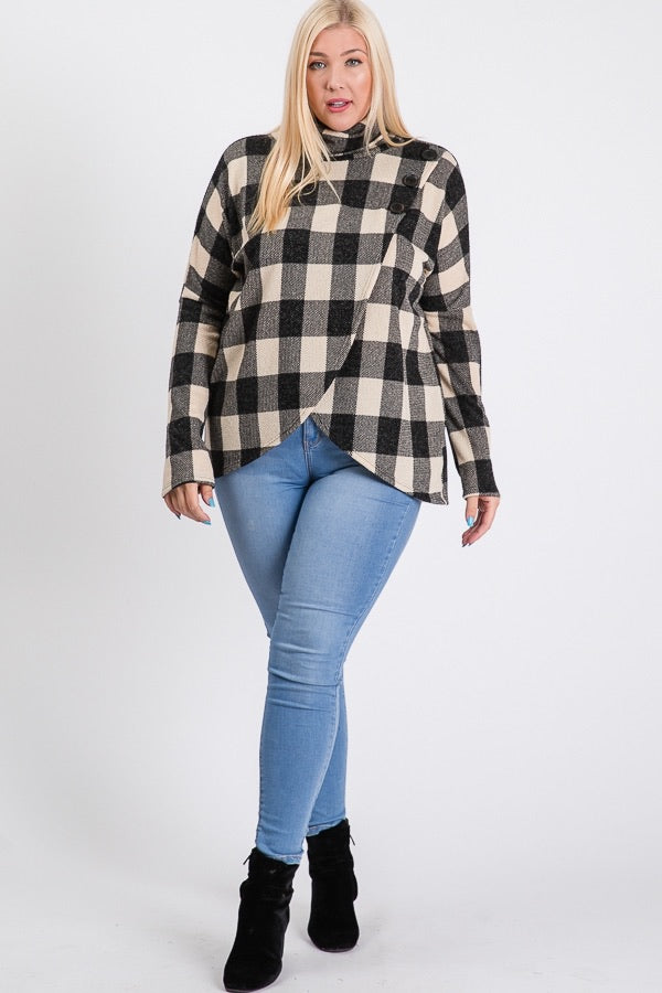 The Cabin Buffalo Plaid Cowl-Neck Sweater