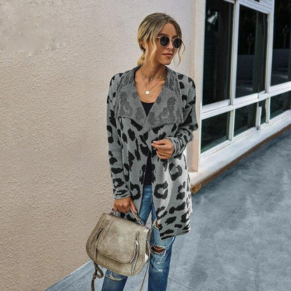 Hearthside Grey Knit Leopard Print Cardigan With Pockets