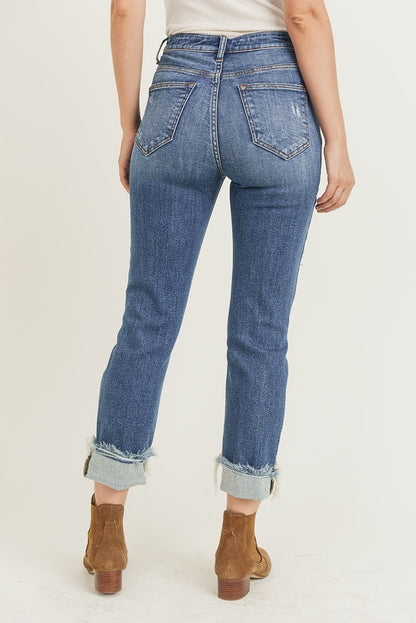 The Emory RISEN Distressed Cuffed Straight-Leg Jeans