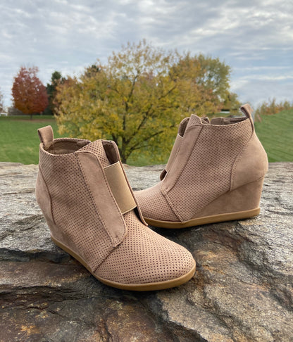 The Taupe Suede Wedge Booties