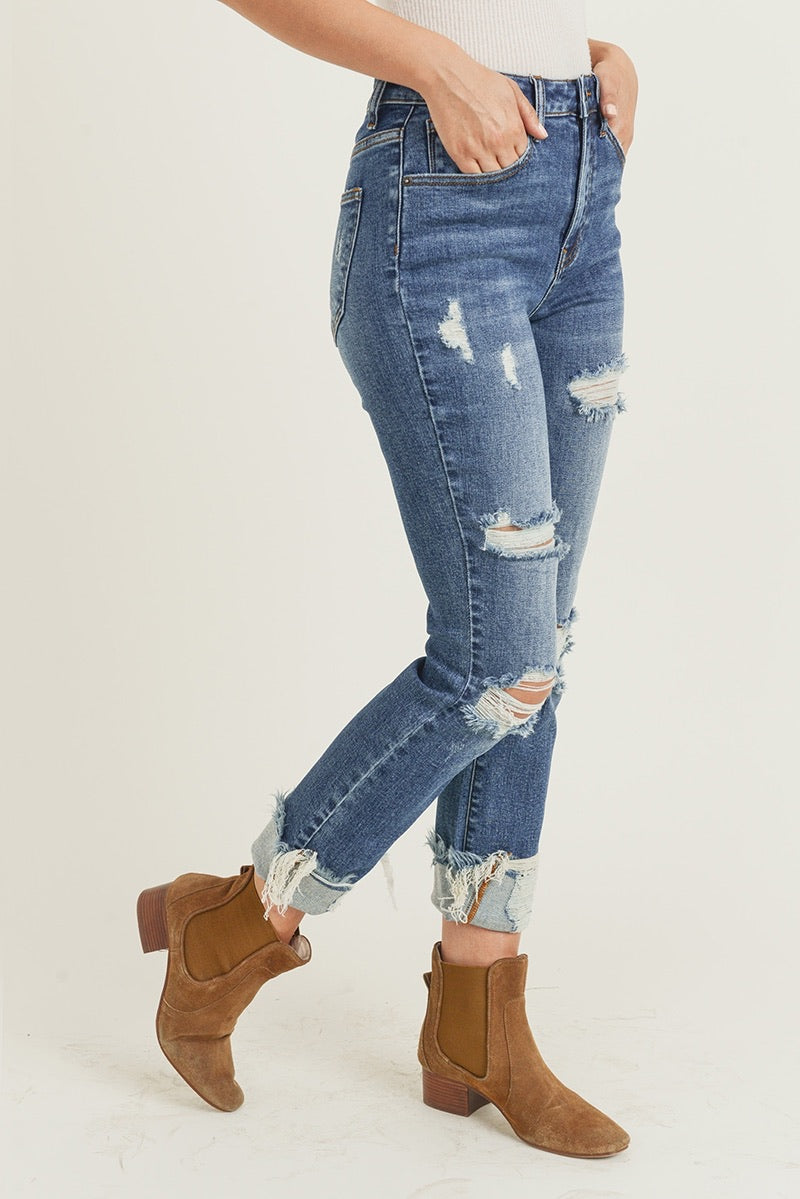 The Emory RISEN Distressed Cuffed Straight-Leg Jeans