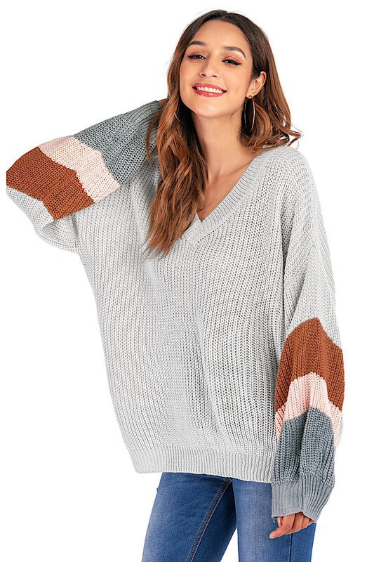 The Heather Grey Colorblock Knit Sweater