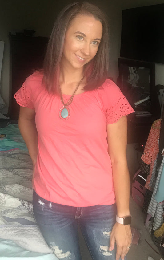 Heirloom Eyelet Sleeve Top Coral
