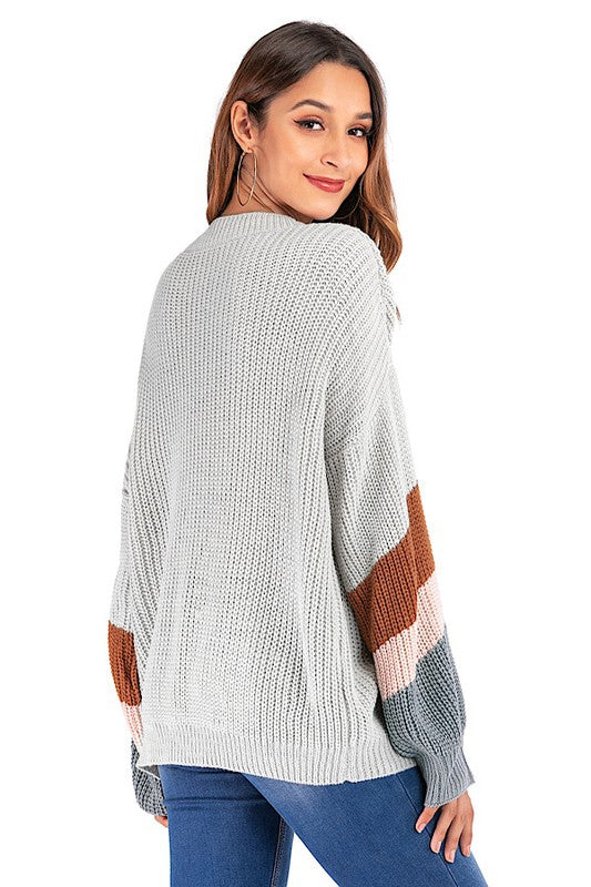 The Heather Grey Colorblock Knit Sweater