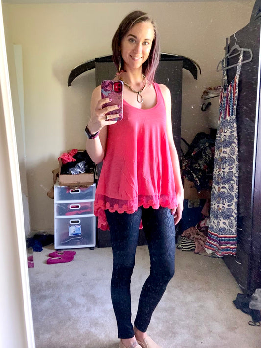 The Coral Rose Lace-Hem V-Neck Tank