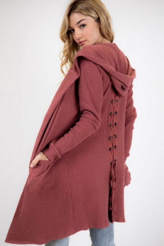 The Blush Haven Lace-Back Hooded Cardigan