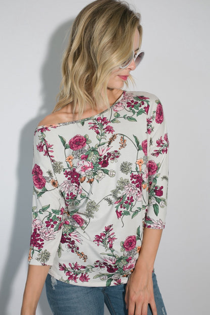 The Camellia Floral One-Shoulder Dolman Top