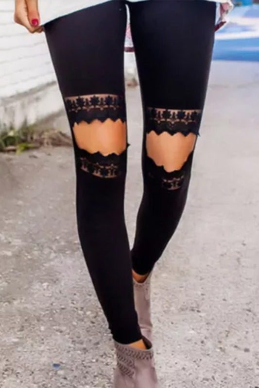 The Elowen Lace-Knee Distressed Leggings