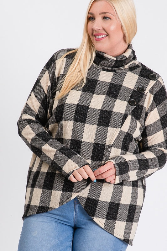 The Cabin Buffalo Plaid Cowl-Neck Sweater