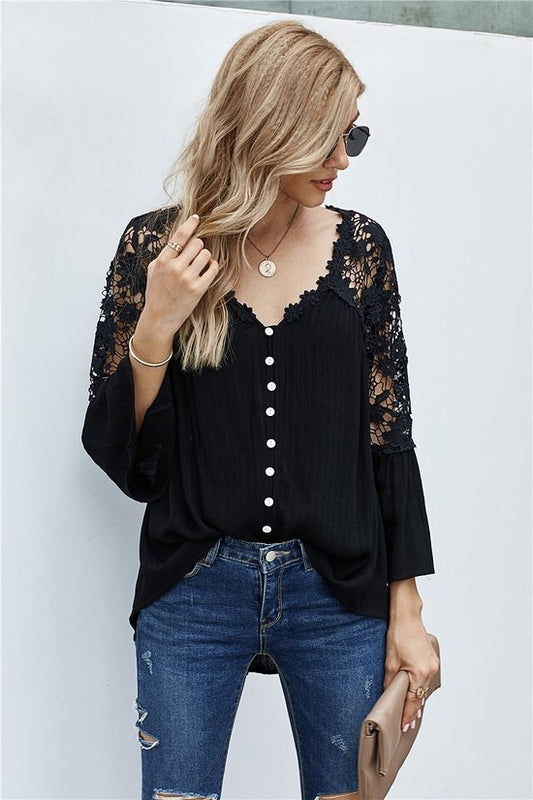 The Noir Lacework Crochet-Hem Top