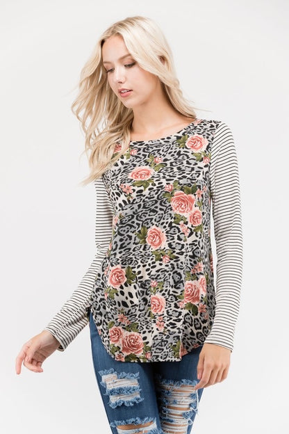 The Wild Rose Leopard & Stripe Floral Top