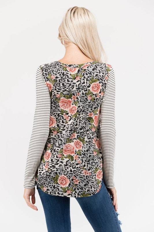 The Wild Rose Leopard & Stripe Floral Top