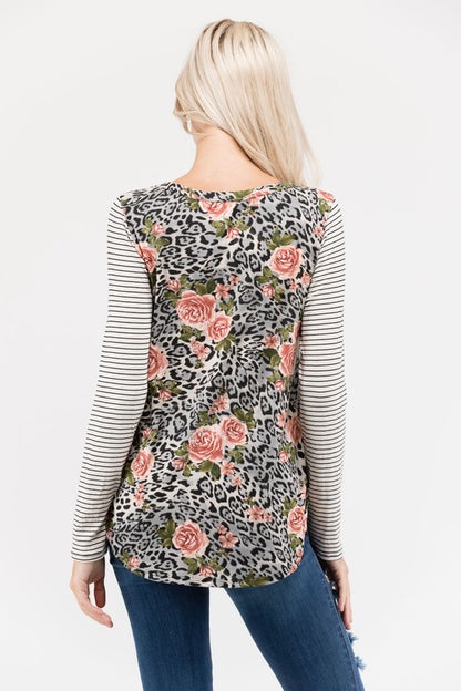 The Wild Rose Leopard & Stripe Floral Top