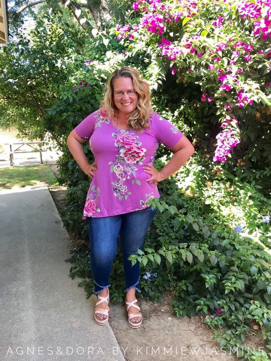 Meadow Walk Asymmetrical Top Scoop Neck Lilac Floral