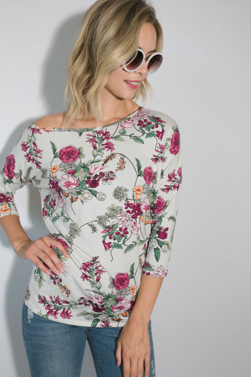 The Camellia Floral One-Shoulder Dolman Top