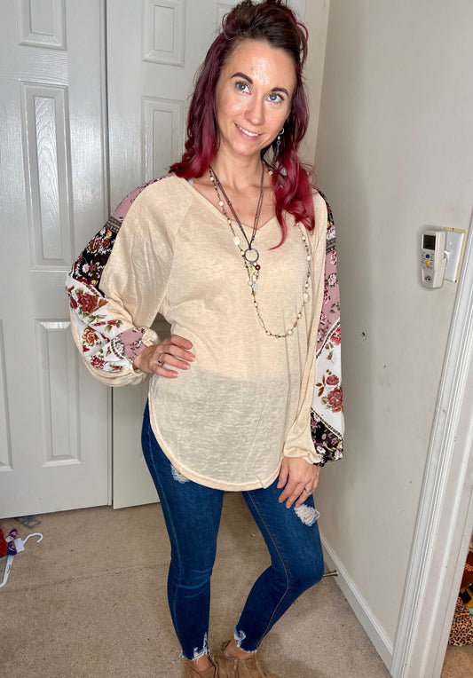 The Magnolia Ivory Floral Puff-Sleeve Boho Top