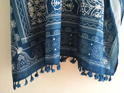 Open Skies Boho Kimono Blue With Poms