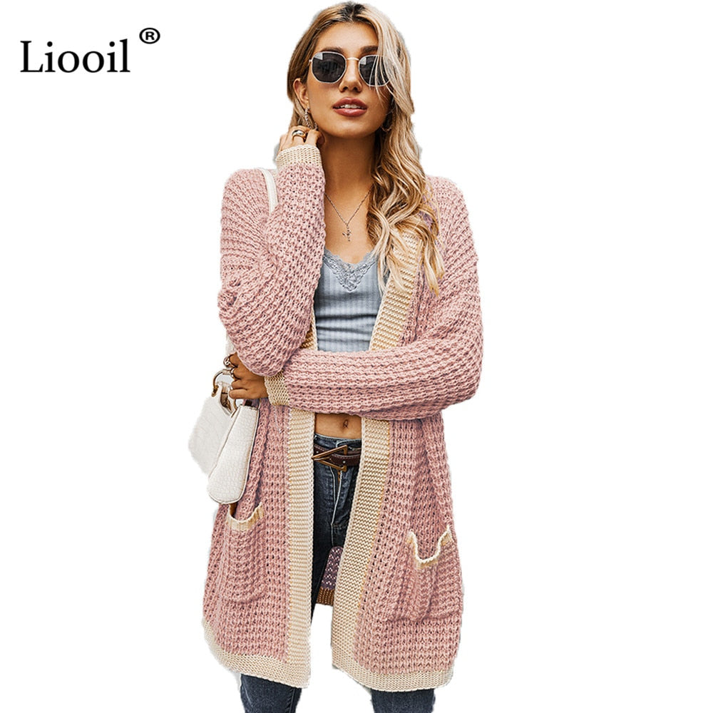 Hearthside Contrast Piping Waffle Knit Cardigan Sweater