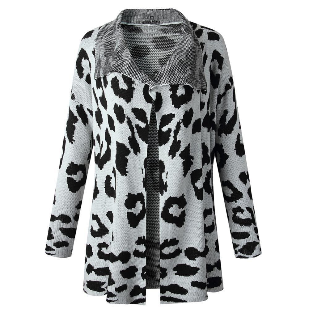 Hearthside White Knit Leopard Print Cardigan With Pockets