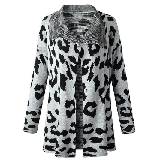 Hearthside White Knit Leopard Print Cardigan With Pockets