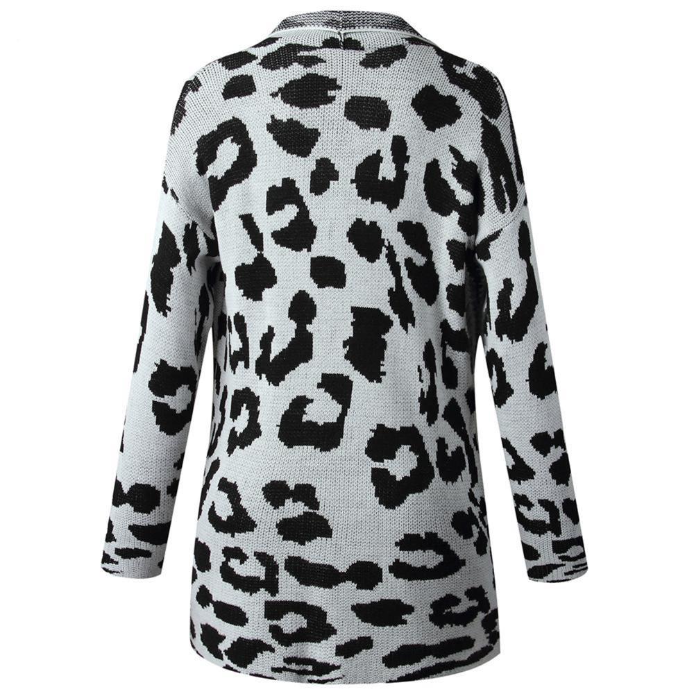 Hearthside White Knit Leopard Print Cardigan With Pockets