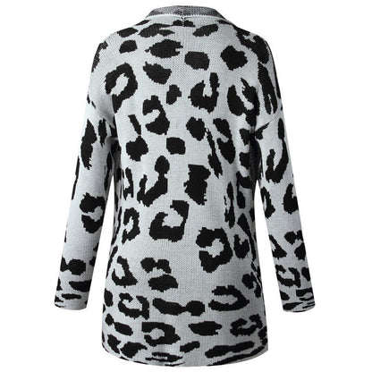 Hearthside White Knit Leopard Print Cardigan With Pockets