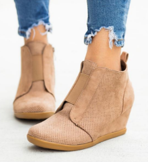 The Taupe Suede Wedge Booties